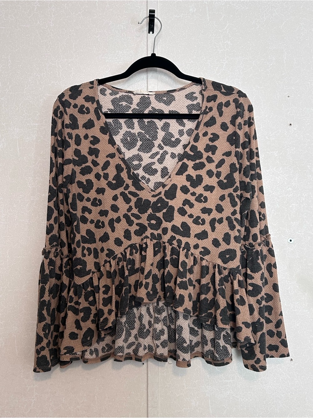 Altar’d State | Women's Brown Leopard Print V-Neck Ruffle Top | Size Medium